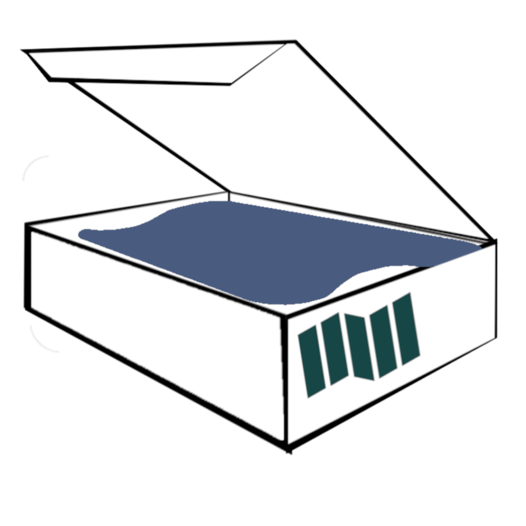 Öppnad leveranslåda med ett tält inuti och en GearRenle logga på sidan